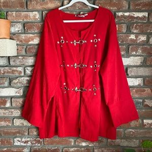 Erica Brooke Vintage Red Brushed Poly Jacket Blazer Metal Hook Clasp Closure